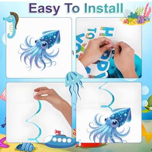 Blue Fish Hanging Swirls Decorations - Sea Animals Birthday Party Supplies