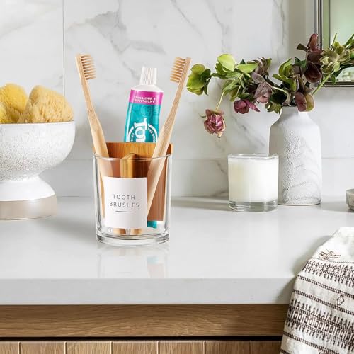 Glass Toothbrush Holder with Bamboo Divider - 3 Compartment Organizer