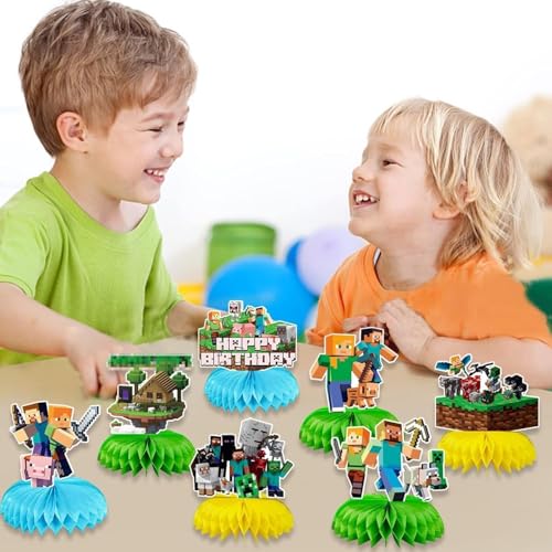 Pixel Birthday Party Honeycomb Centerpieces Set - 9 Pcs Anime Decorations