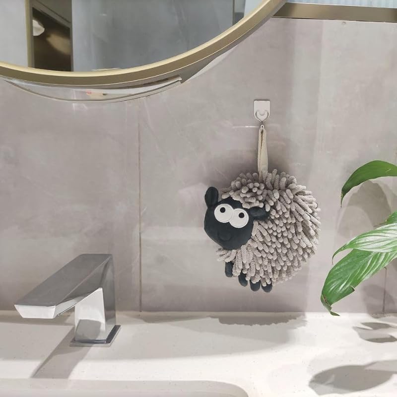 Heikrdo Funny Sheep Hand Towel - Soft Absorbent Hanging Washcloth - Grey