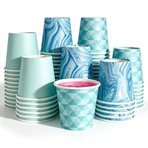 100 Pack Assorted Blue 3 oz Disposable Mouthwash Cups - BPA-Free, Leak-Proof Paper Cups