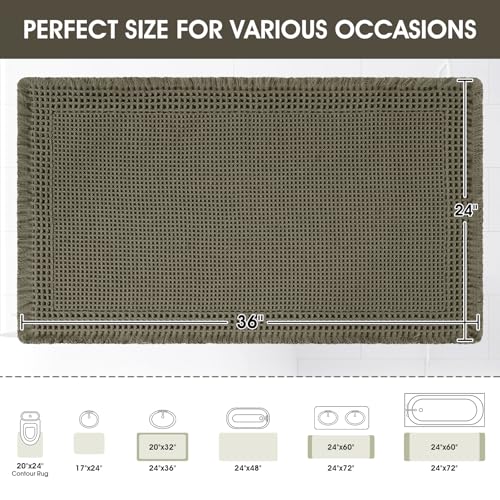 ACCUMTEK Waffle Bath Mat 36x24 in Greyish Green Bordered Non-Slip Quick Dry Bathroom Rug