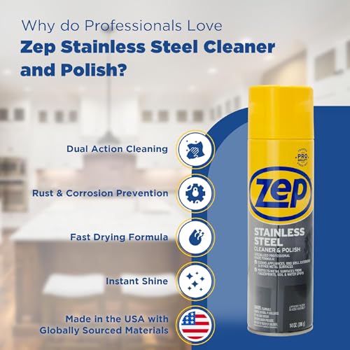 Zep Stainless Steel Cleaner & Polish 14 Ounce - Removes Fingerprints & Smudges