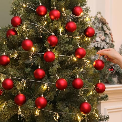 Christmas Fillable Plastic Ornaments Set 2.36 Inch Red with Rope - 50 pcs - Variation of 2.36 Inch / Red / 50