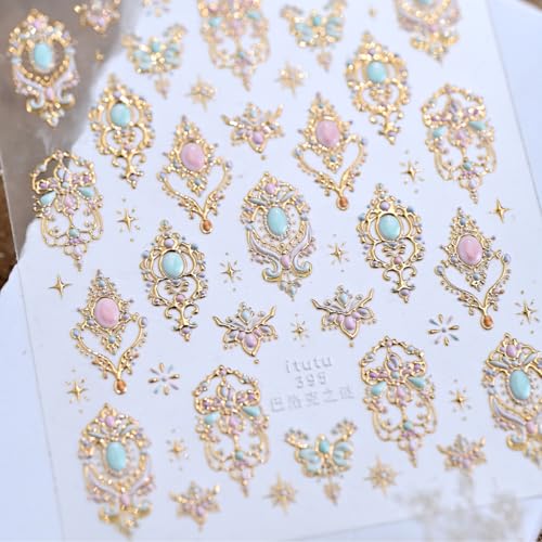 POWPOP Golden Baroque 5D Embossed Nail Art Stickers Bohemian Decals