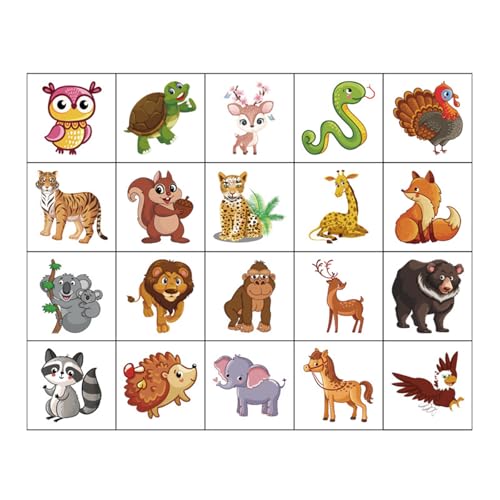 YOXYL 20pcs Cute Animal Temporary Tattoos for Kids Birthday Party Favors