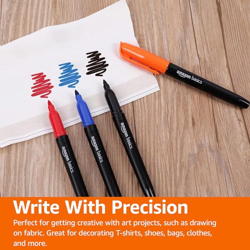 Amazon Basics Fabric Markers Set - 8 Bold Colors for T-Shirts & Bags