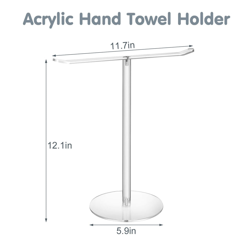 NutroLab Clear Acrylic Hand Towel Holder Stand, T-Shape Free-Standing Towel Rack for Bathroom & Kitchen, Modern Minimalist Design, Simple Assembly, Countertop Organizer
