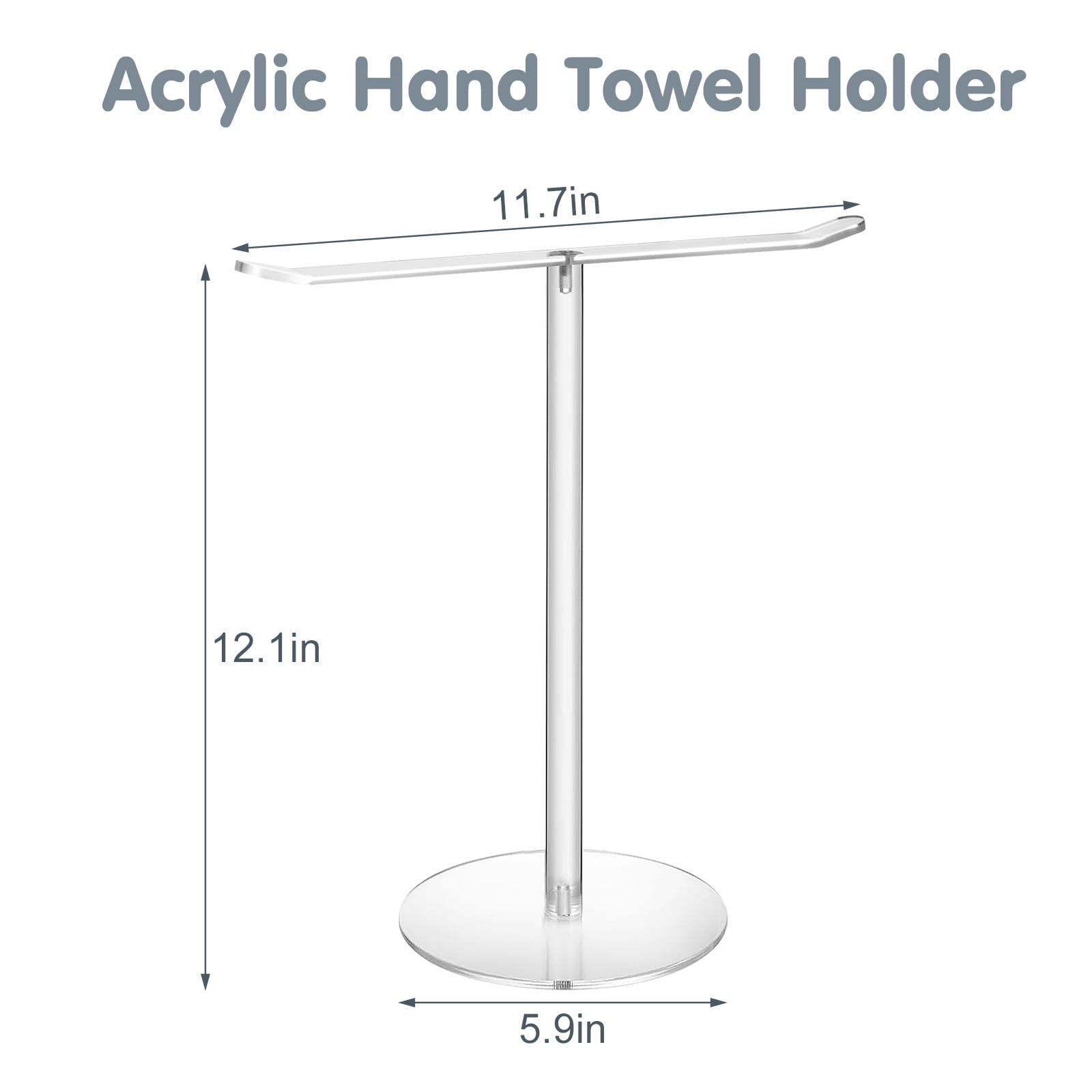 NutroLab Clear Acrylic Hand Towel Holder Stand, T-Shape Free-Standing Towel Rack for Bathroom & Kitchen, Modern Minimalist Design, Simple Assembly, Countertop Organizer