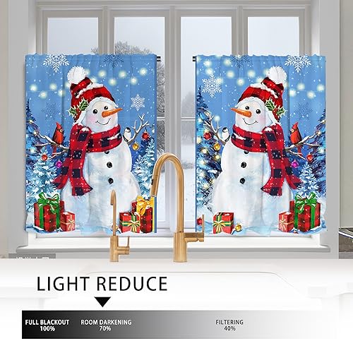 Christmas Snowman Kitchen Curtains Set - Blue, 54"W x 36"L, Pack of 3
