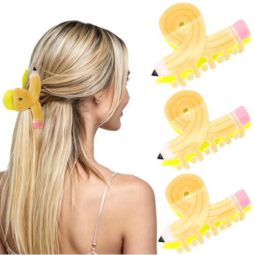 Teacher Pencil Hair Claw Clips 3-Pack Yellow Cute Hair Accessories