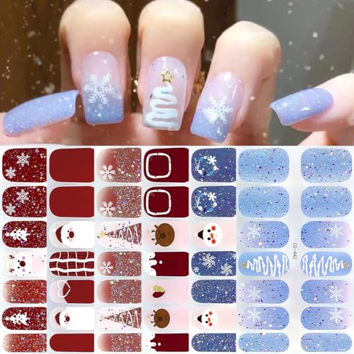 GUAACCB 6Pcs Christmas Nail Wraps 3D Self Adhesive Winter Gel Nail Strips