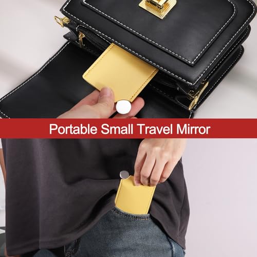 Small Pocket Mirror for Purse, Stainless Steel Makeup Mirror with Red Leather Case
