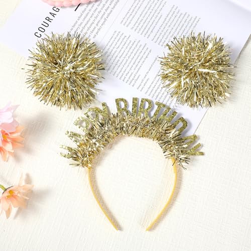 Happy Birthday Headband Pom Pom Tiara Crown for Girls and Women