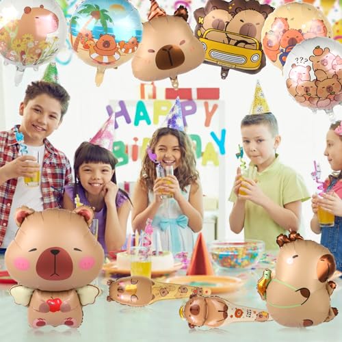 Capybara Birthday Party Decorations - 10 PCS Mylar Foil Balloons