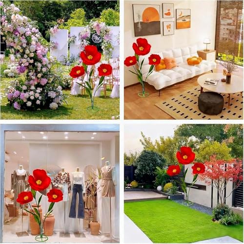 Giant Red Artificial Flower Set - 5.9 Ft Waterproof 3D Faux Flowers for Decor