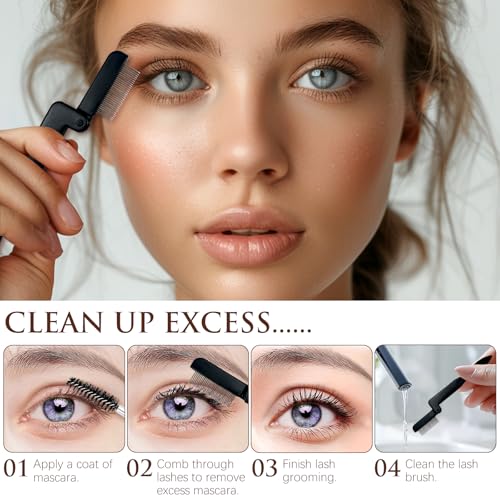 Zoolinn Portable Folding Eyelash Comb Set of 2 – Stainless Steel Compact Lash Separator for Mascara Clumps