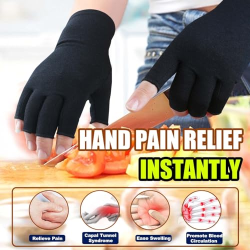 2 Pairs Fingerless Arthritis Gloves for Women Men, Hand Compression Gloves for Relieve Pain from Carpal Tunnel, Rheumatoid, Osteoarthritis, RSI, Support Typing (Medium, Pure Black1+Purple1)