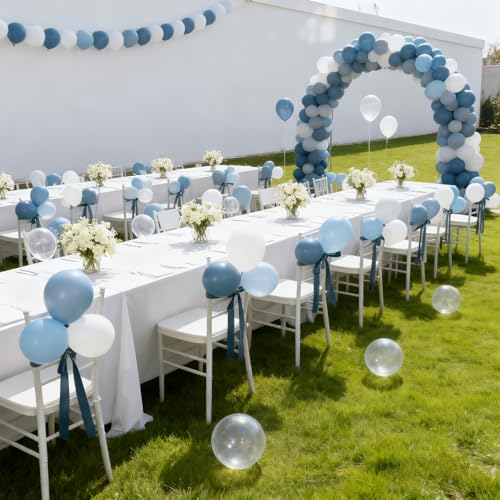Dusty Blue & White Balloon Set - 65 Pack for Birthday Parties