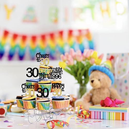 30 Pack Happy 30th Birthday Cupcake Toppers – Glitter Decorations