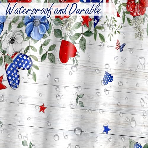 4th of July Shower Curtain - Patriotic American Flag Decor, 72 x 71 Inch with Hooks