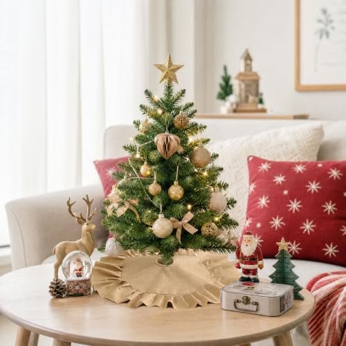 Burlap Christmas Tree Skirt 24 Inch with Ruffle Edge - Small Linen Holiday Decor (Variation of THIS listing: Burlap / 24 Inch)