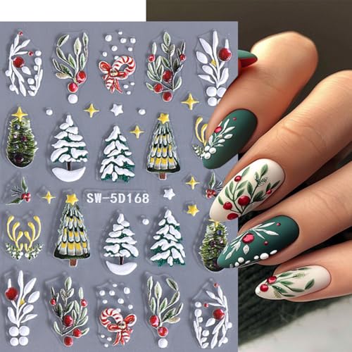 5D Embossed Christmas Nail Stickers Decals Santa Snowman 2PCS