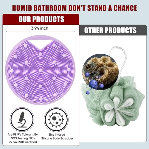 Silicone Body Scrubber, Zinc Infused Exfoliating Loofah - Purple