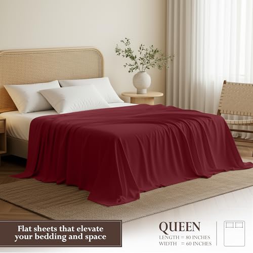 Utopia Bedding Queen Flat Sheet - Ultra Soft Brushed Microfiber, Burgundy