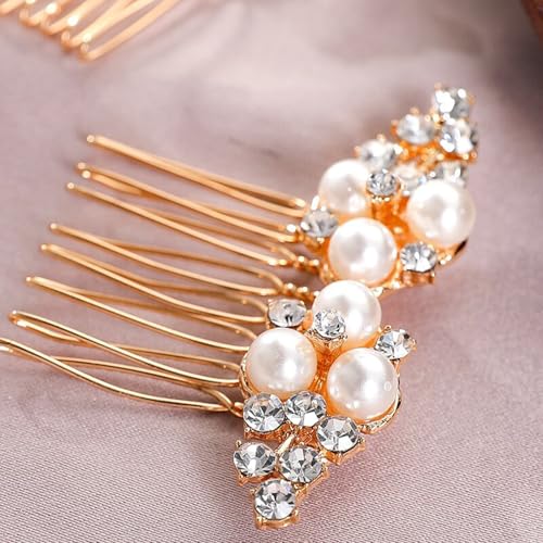 Pearl Rhinestone Hair Side Combs Silver Wedding Hair Clips 2 Pcs