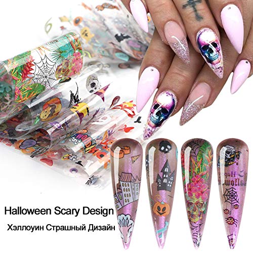 Halloween Nail Art Foil Transfer Stickers Set 10 Pcs Pumpkin Ghost Decals