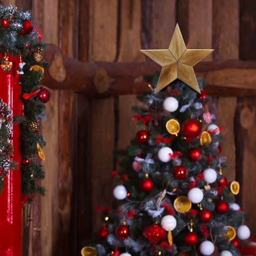 Christmas Wooden Five-Pointed Star Tree Topper - Burnt Finish, 12 Inches