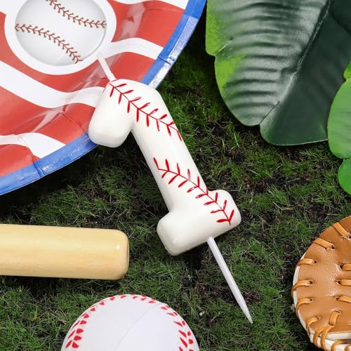 LASILE Number 1 Baseball Birthday Candle for First Party - Rookie of The Year Cake Topper