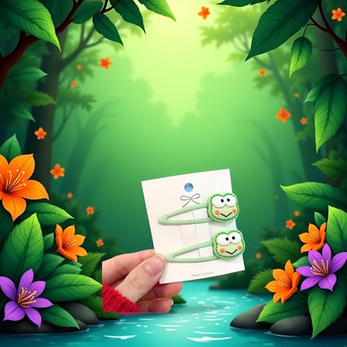 Green Geometric Frog Hair Clips 2Pcs Kawaii Cute Hair Accessories