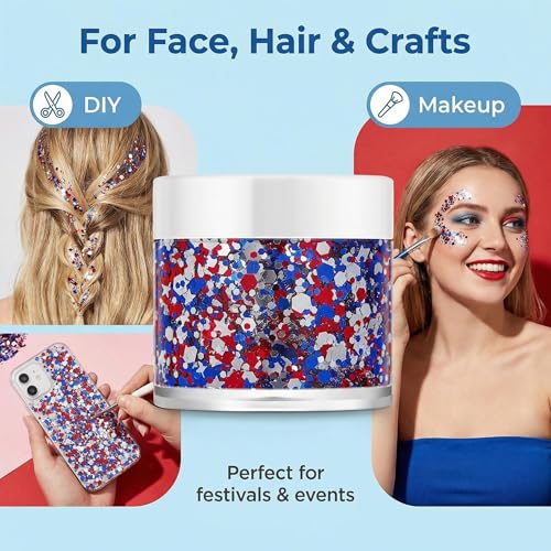 Jacnkb Red White and Blue Patriotic Face and Body Glitter Gel 36g