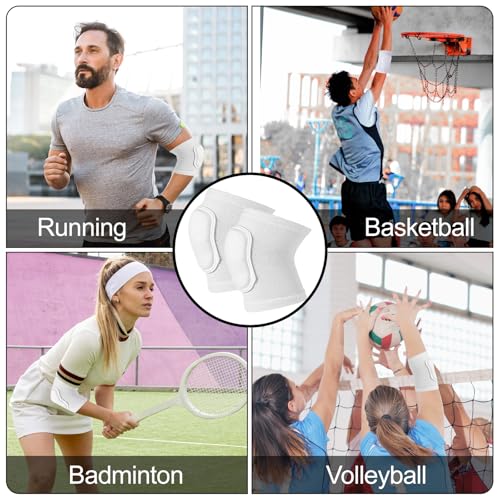 1 Pair Arm Brace Support Fitness Arm Knee Protector, Compression Breathable Elbow Pads Thick Sponge Support Breathable Compression Braces for Basketball Tennis Football Skating (White)