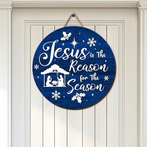 Nativity Wooden Wreath Welcome Sign - Christmas Home Decor