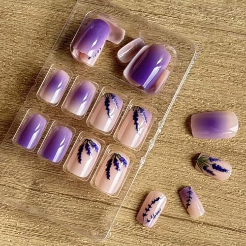 GRITOSE Purple Press on Nails Medium Square Fake Nails with Lavender Gradient