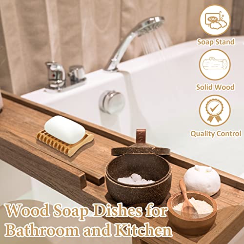 Bamboo Soap Dish Set - 3 Self-Draining Holders for Bathroom & Kitchen