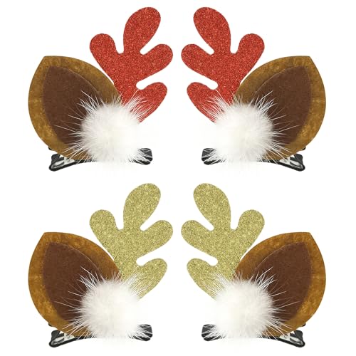 Quacc Christmas Reindeer Antler Hair Clips 2 Pairs Red and Gold