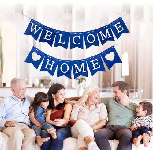 Blue Welcome Home Banner - Glitter Bunting for Baby Shower & Military Return