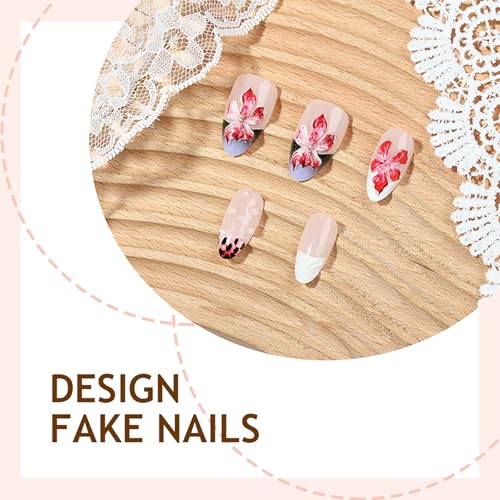 3D Floral Press On Nails Medium Almond French Tip False Nails