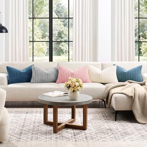Kevin Textile Striped Corduroy Pillow Covers, 12”x20” - 2 Pack, Cream White