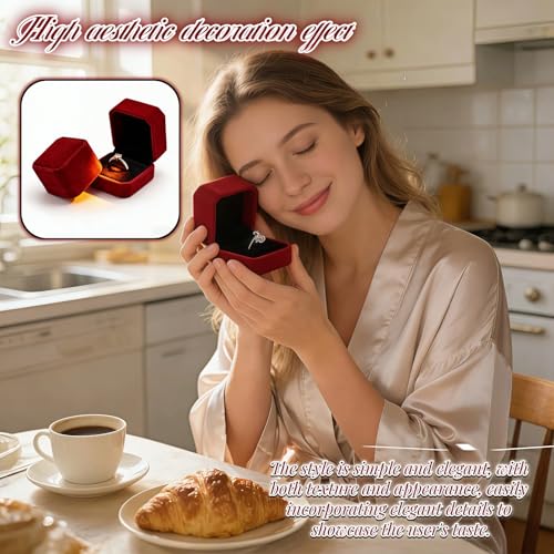 Burgundy Velvet Ring Box Set of 2 - Elegant Jewelry Organizer