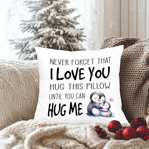Cute Penguin Hug This Pillow Cover 18x18 - White-10