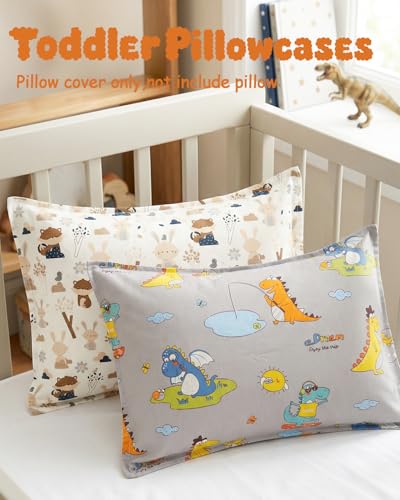 ALVABABY Toddler Pillowcases 13x18, Soft Cotton Dinosaur & Animal Print (2 Pack)