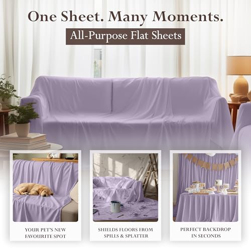 Ultra Soft Queen Size Flat Sheet - Lavender Microfiber Bedding