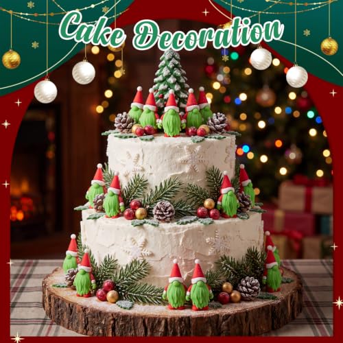 50 Pcs Christmas Mini Gnome Figurines Bulk Lime Green Holiday Decor - Table Centerpieces & Garden Props