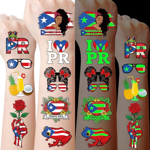 Puerto Rico Glow in the Dark Temporary Tattoos - 200+ Party Stickers