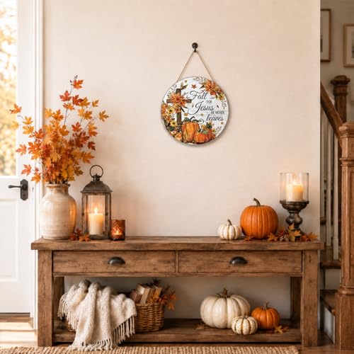 Pumpkin Fall Christian Wooden Door Hanger - Rustic Autumn Sign